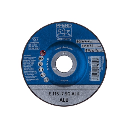 Pferd 4-1/2" x 1/4 Grinding Wheel, 7/8" A.H. - SG ALU - Type 27 61301